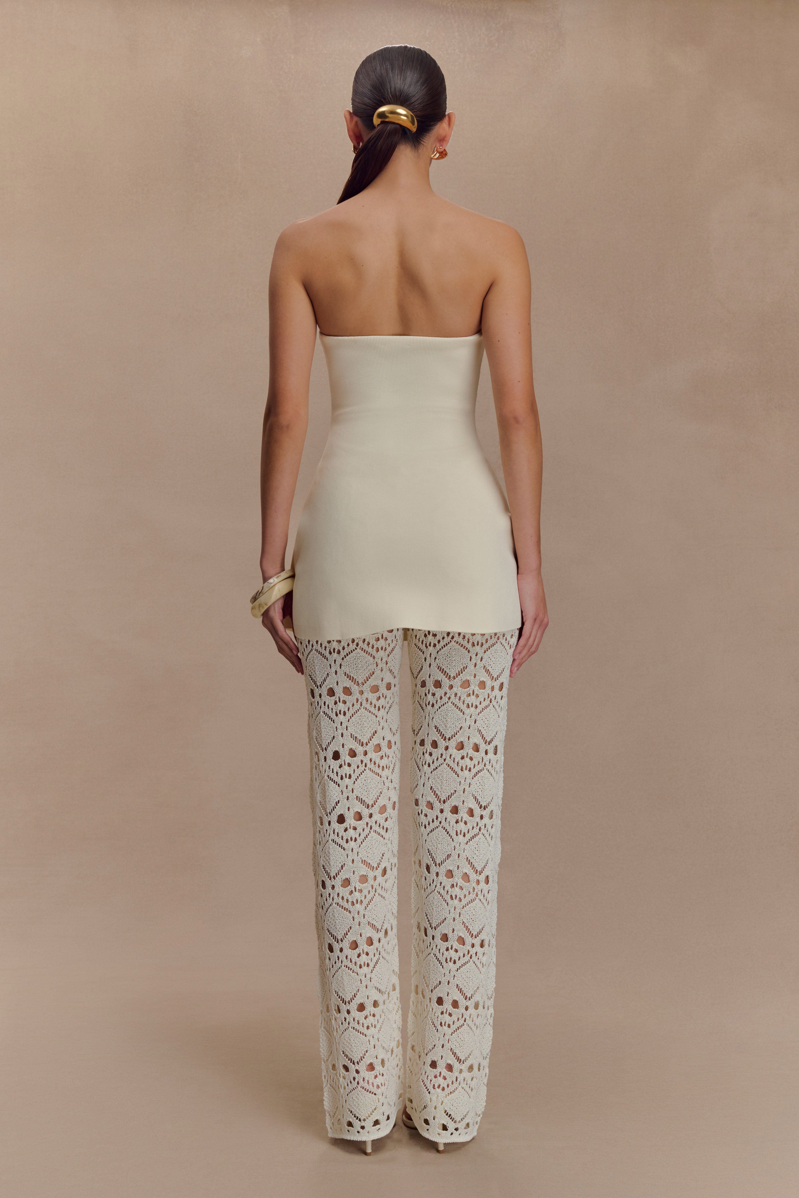 Anette Bandage Knit Strapless Top - Ivory